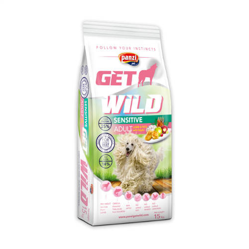 Panzi GetWild Adult Sensitive Lamb&rice with apple (bárány-rizs almával) száraztáp - Érzékeny emésztésű, búzamentes szárazeledel felnőtt kutyák részére (15kg)
